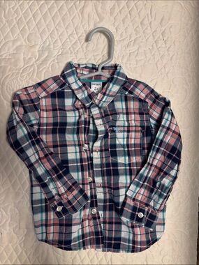 Carter's Navy, Pink & Teal Plaid Button-Down Shirt